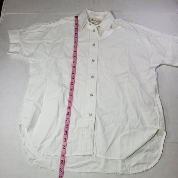 Madewell Women White Cotton Demin Button-Up Short-Sleeve Shirt Size XS - Picture 4 of 5